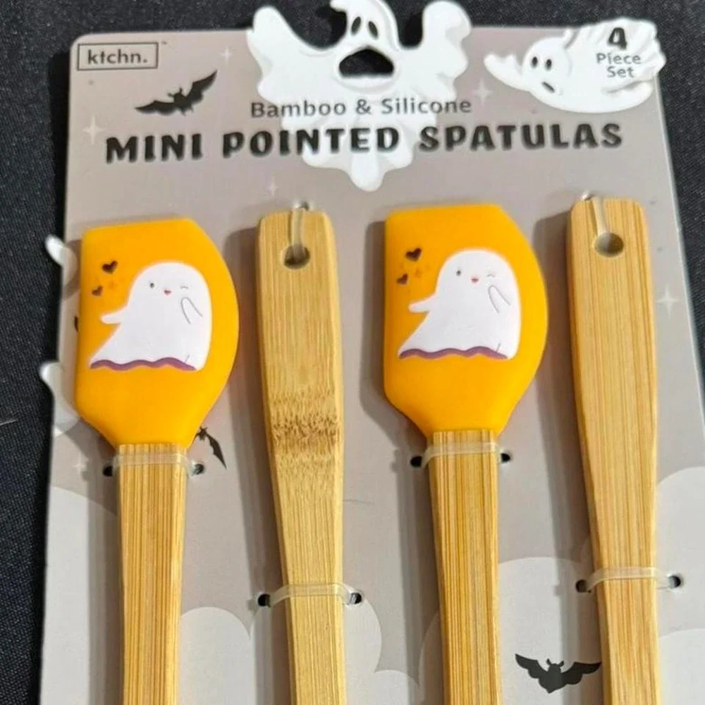 Halloween Bamboo and silicone mini pointed spatulas in orange and‎ black NEW